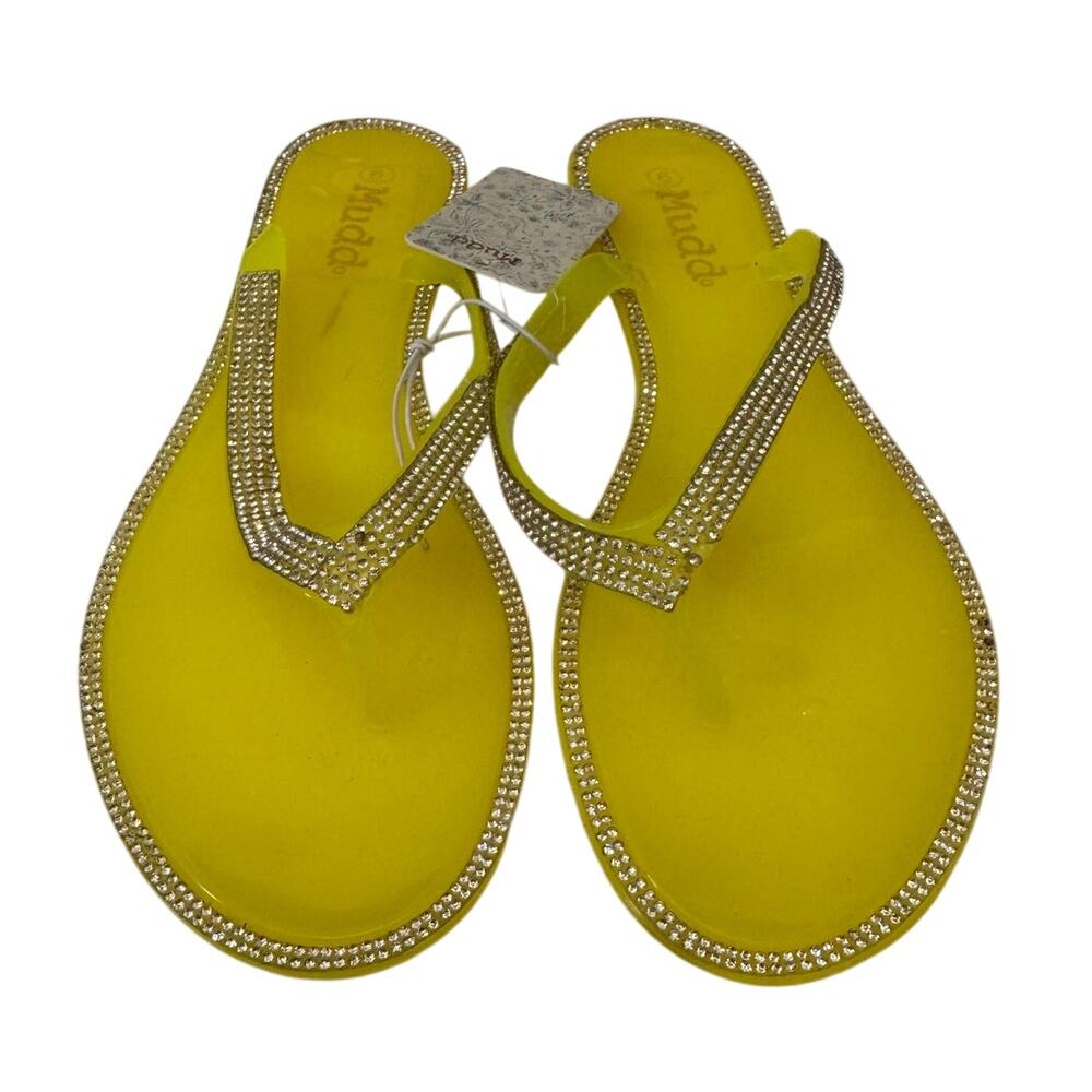 New MUDD Women’s Yellow Rhinestone Papaya Beach Flip Flops Size 6 - Picture 1 of 4